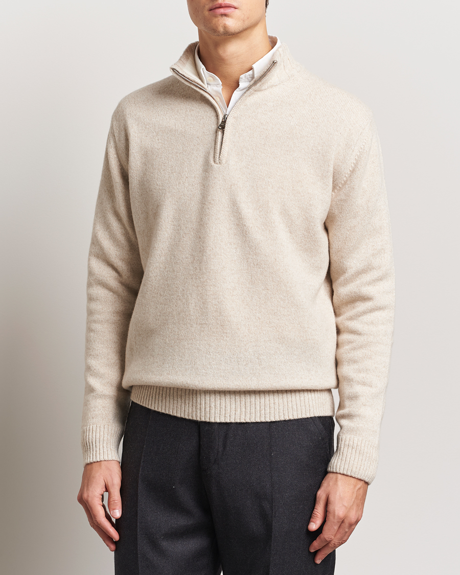 Herren | Pullover | Oscar Jacobson | Paul Wool/Cashmere Melange Half Zip Beige