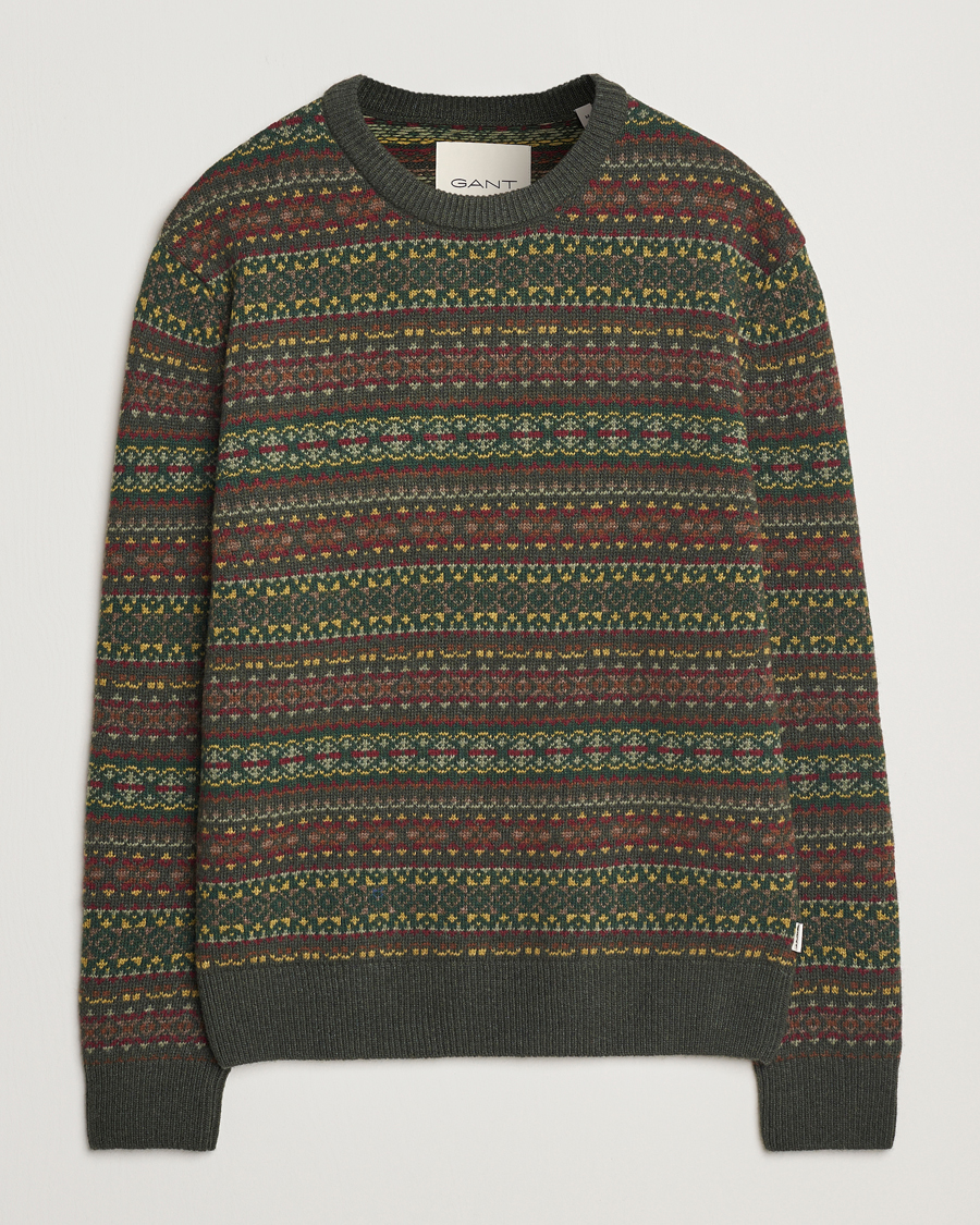 Herren | Pullover | GANT | Wool Fairisle Crew Neck Sweater Deepest Green