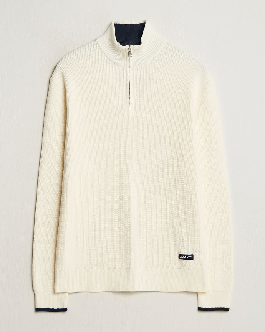 Herren | Pullover | GANT | Ribbed Cotton Half Zip Cream
