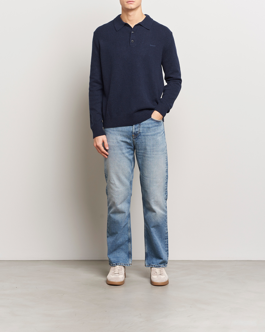 Herren | Pullover | GANT | Knitted Wool Polo Evening Blue