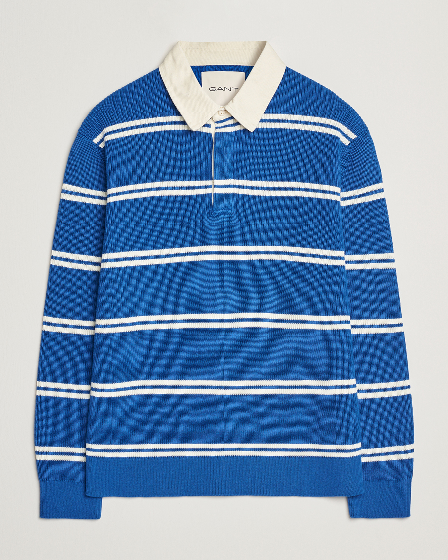 Herren | Pullover | GANT | Ribbed Cotton Striped Rugger Lapis Blue