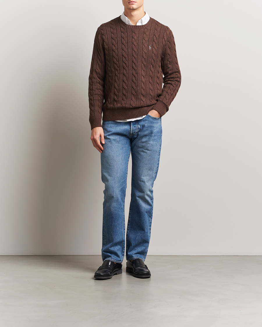 Herren | Pullover | Polo Ralph Lauren | Cotton Cable Pullover Dark Roast Melange