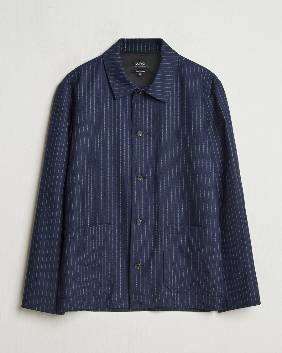 Herren | Jacken | A.P.C. | Wool Pinstriped Shirt Jacket Dark Navy