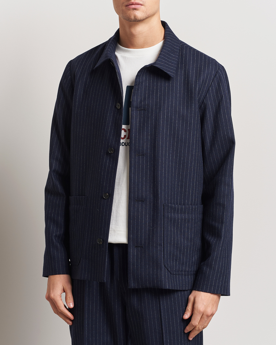 Herren | Jacken | A.P.C. | Wool Pinstriped Shirt Jacket Dark Navy