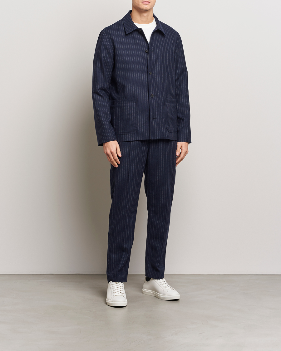 Herren | Hosen | A.P.C. | Wool Pinstriped Drawstring Trousers Dark Navy