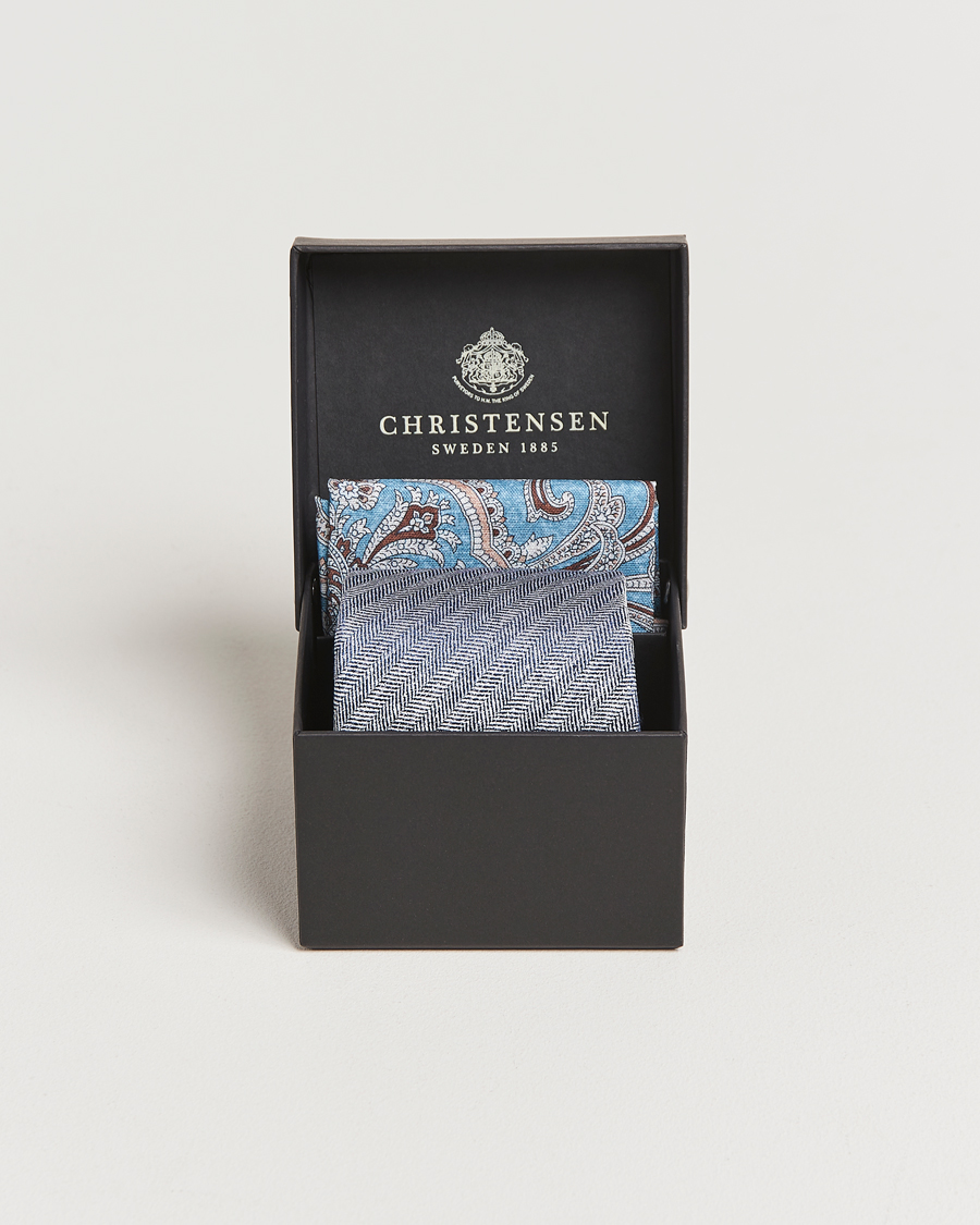 Herren | Amanda Christensen Box Set Printed Silk 8cm Tie With Pocket Square Navy | Amanda Christensen | Box Set Printed Silk 8cm Tie With Pocket Square Navy
