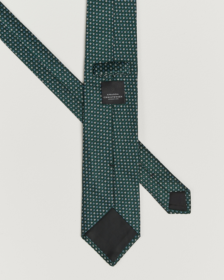 Herren | Amanda Christensen Silk Printed Flower 8cm Tie Green | Amanda Christensen | Silk Printed Flower 8cm Tie Green