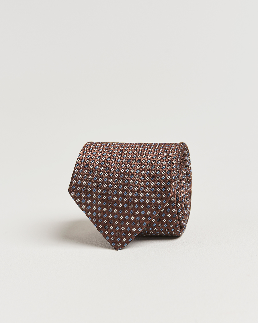 Herren | Amanda Christensen Silk Printed Flower 8cm Tie Brown | Amanda Christensen | Silk Printed Flower 8cm Tie Brown