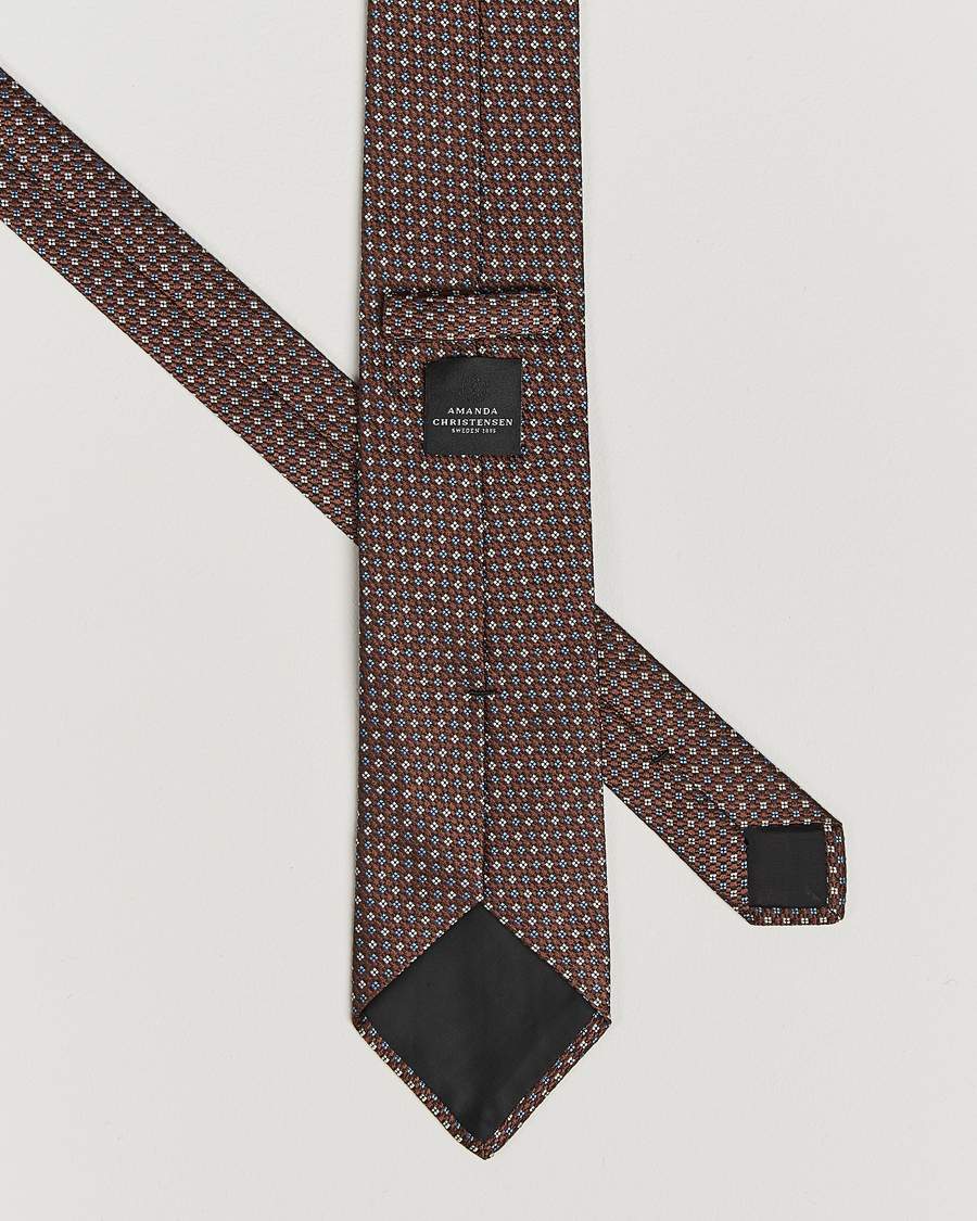 Herren | Amanda Christensen Silk Printed Flower 8cm Tie Brown | Amanda Christensen | Silk Printed Flower 8cm Tie Brown