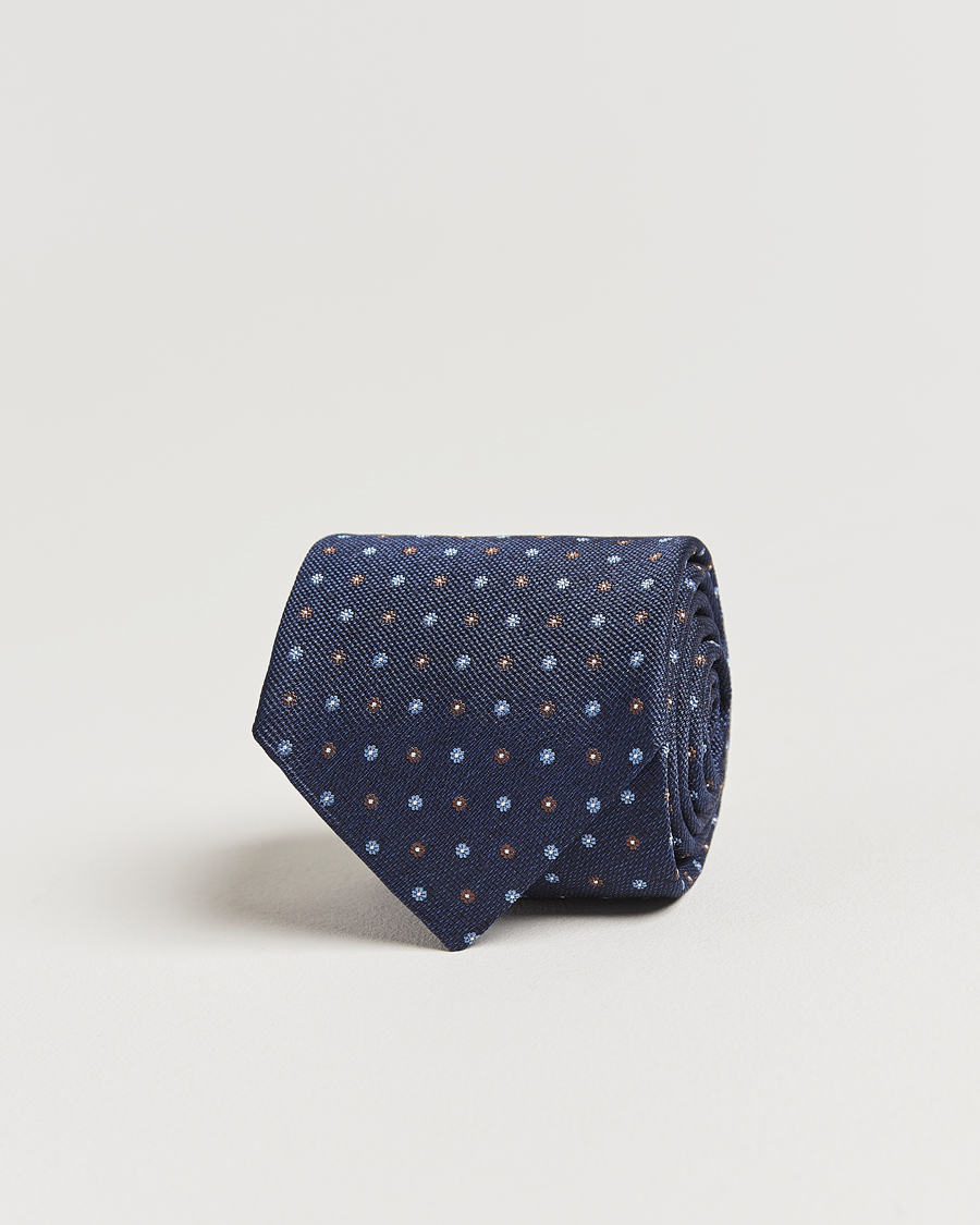 Herren | Amanda Christensen Silk Reps Printed Flower 8cm Tie Navy | Amanda Christensen | Silk Reps Printed Flower 8cm Tie Navy
