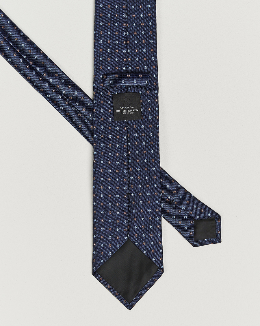 Herren | Amanda Christensen Silk Reps Printed Flower 8cm Tie Navy | Amanda Christensen | Silk Reps Printed Flower 8cm Tie Navy