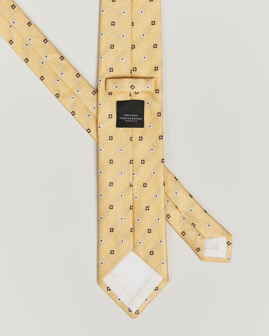 Herren | Amanda Christensen Silk/Linen Printed Flower 8cm Tie Yellow | Amanda Christensen | Silk/Linen Printed Flower 8cm Tie Yellow