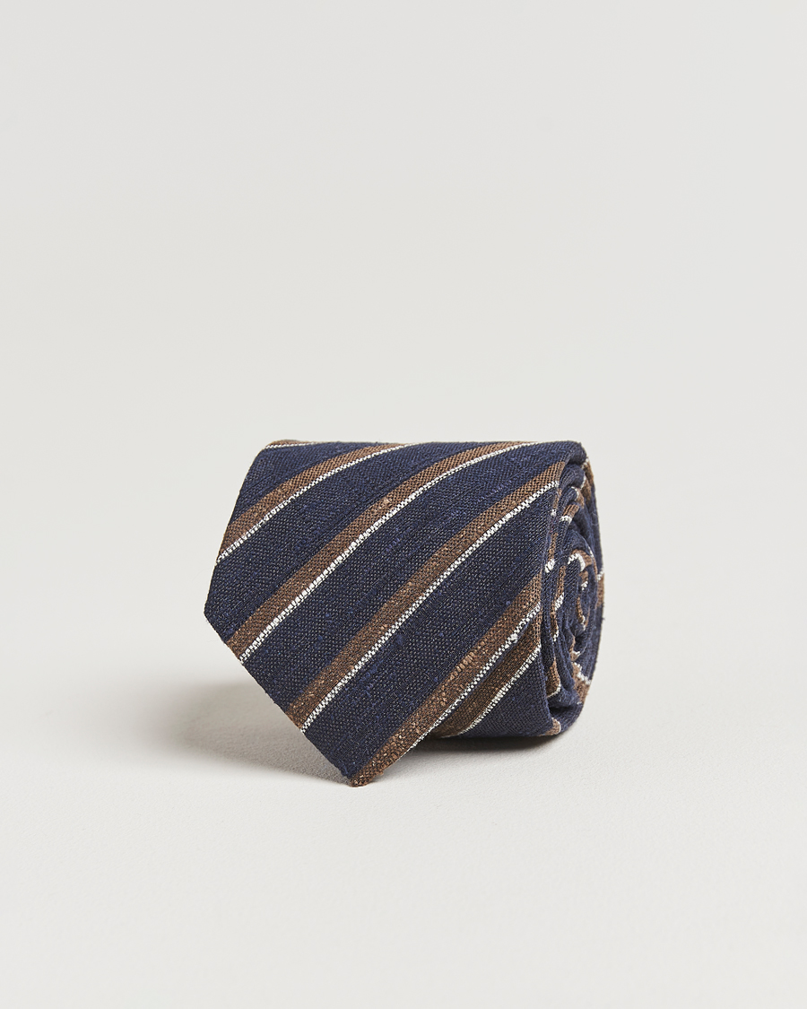 Herren | Amanda Christensen Silk Shantung Striped 8cm Tie Navy | Amanda Christensen | Silk Shantung Striped 8cm Tie Navy