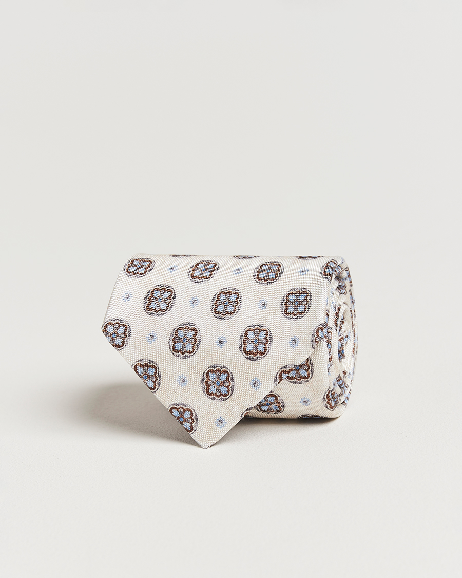 Herren | Amanda Christensen Silk Oxford Printed Flower 8cm Tie Cream | Amanda Christensen | Silk Oxford Printed Flower 8cm Tie Cream