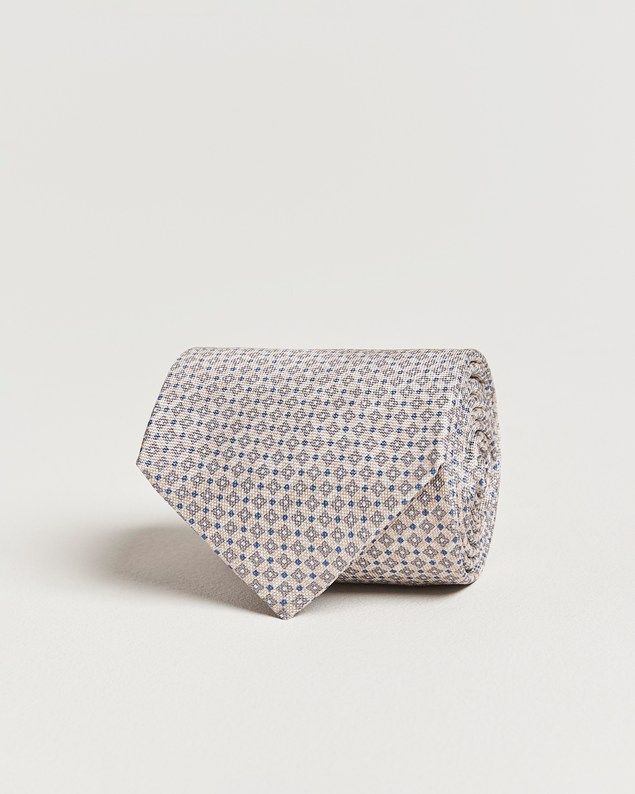 Herren | Amanda Christensen Silk Oxford Printed Micro Flower 8cm Tie Beige | Amanda Christensen | Silk Oxford Printed Micro Flower 8cm Tie Beige