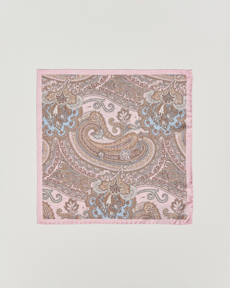 Herren | Amanda Christensen Silk Twill Large Paisley Pocket Square Pink | Amanda Christensen | Silk Twill Large Paisley Pocket Square Pink