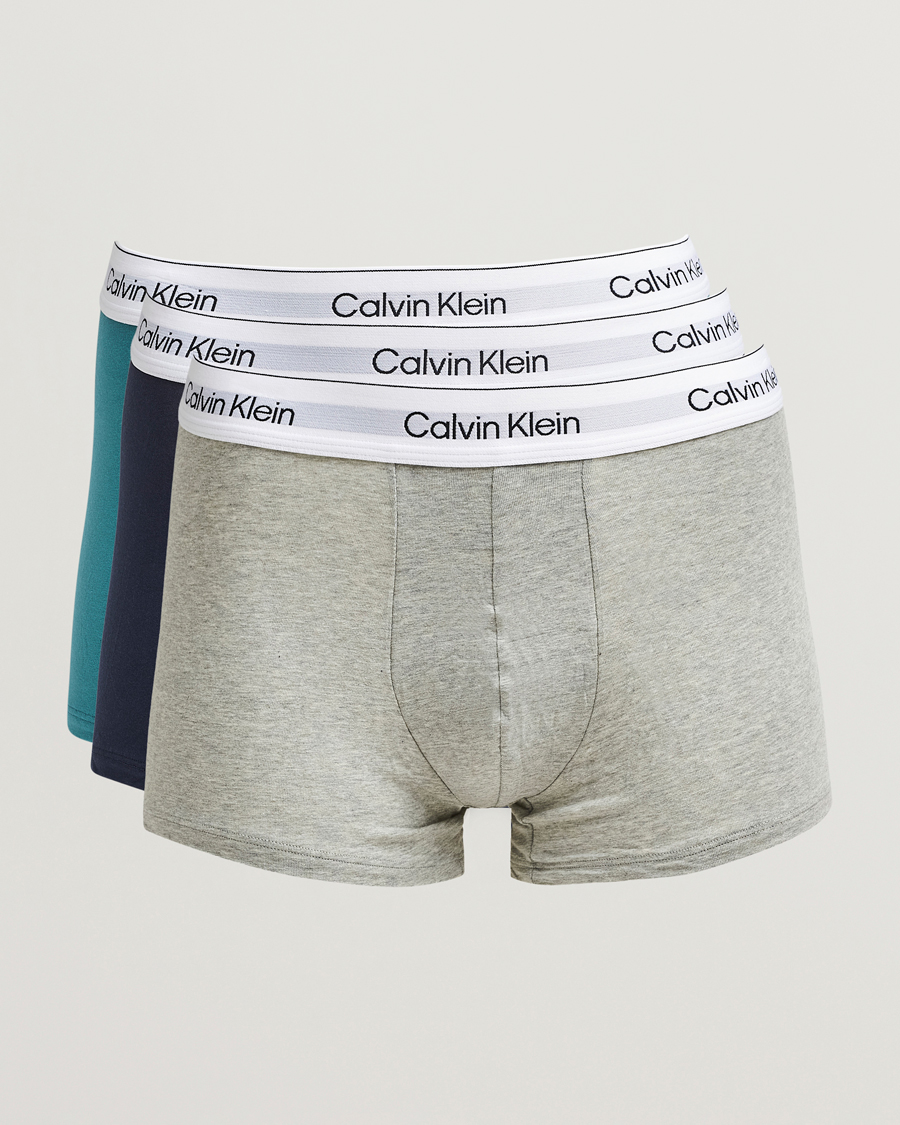 Herren | Unterwäsche | Calvin Klein | 3-Pack Icon Cotton Stretch Low Rise Trunk Blue/Grey/Green