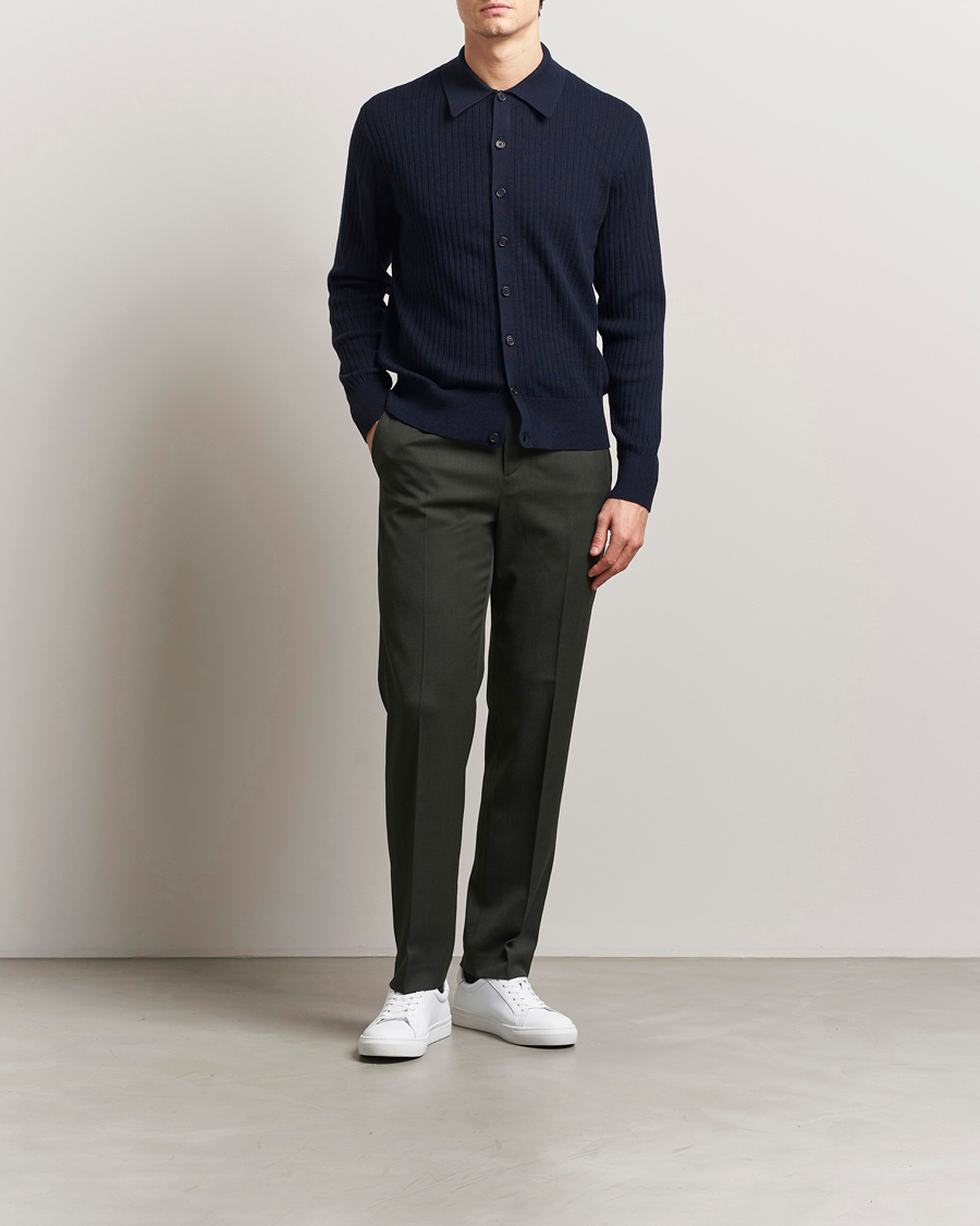 Herren | Hosen | Filippa K | Tailored Twill Drawstring Trousers Green Melange
