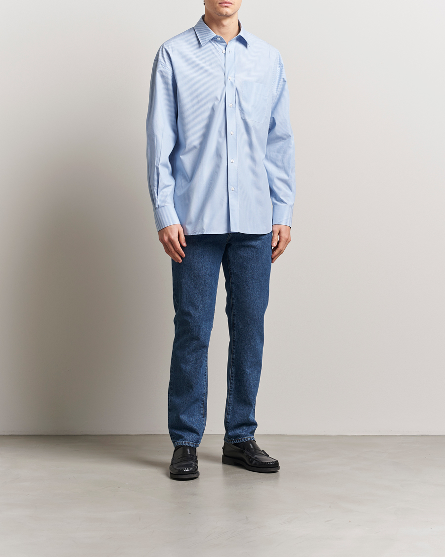 Herren | Hemden | Filippa K | Striped Cotton Poplin Shirt Light Blue/White