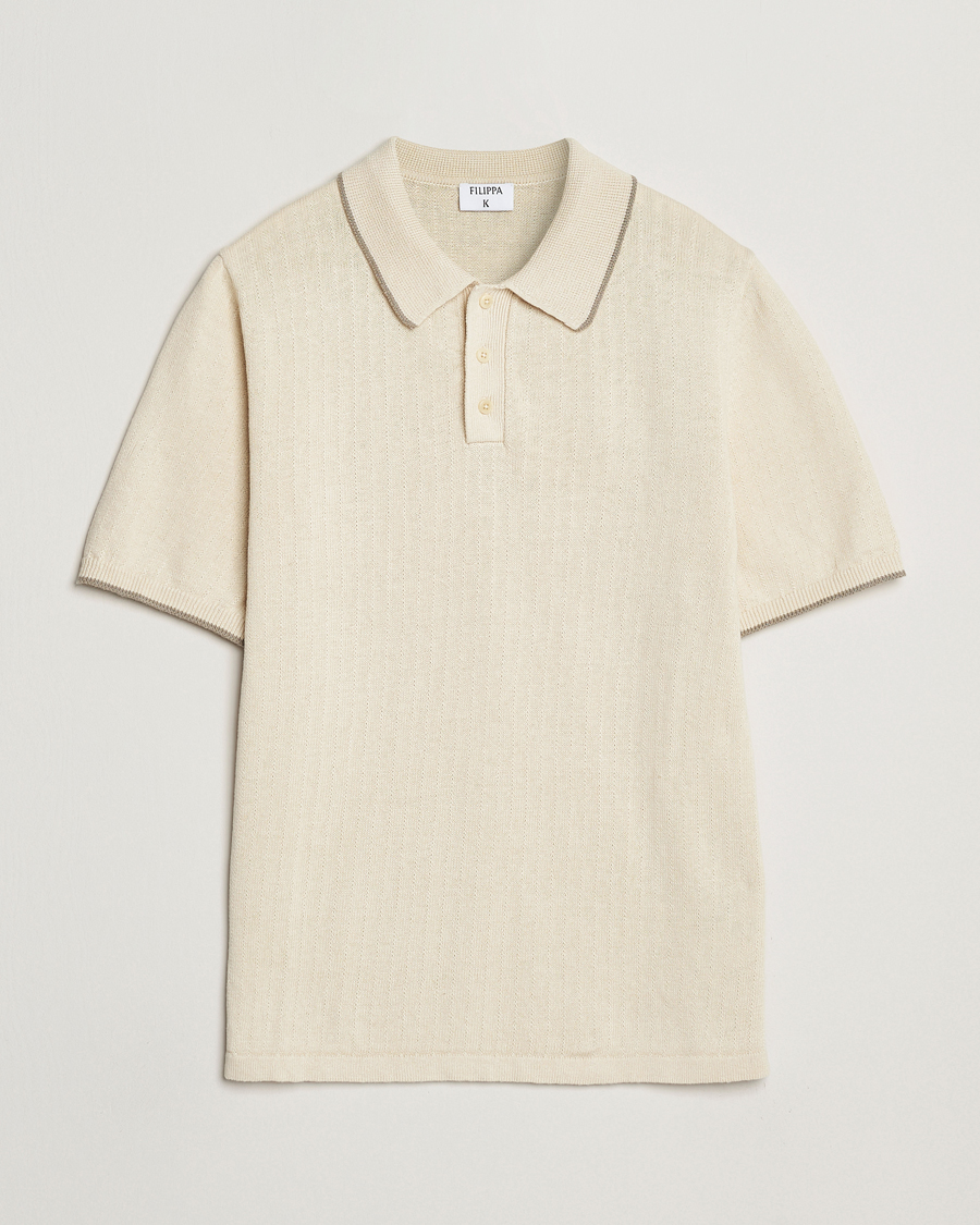Herren | Poloshirts | Filippa K | Linen Cotton Knitted Polo Cream White