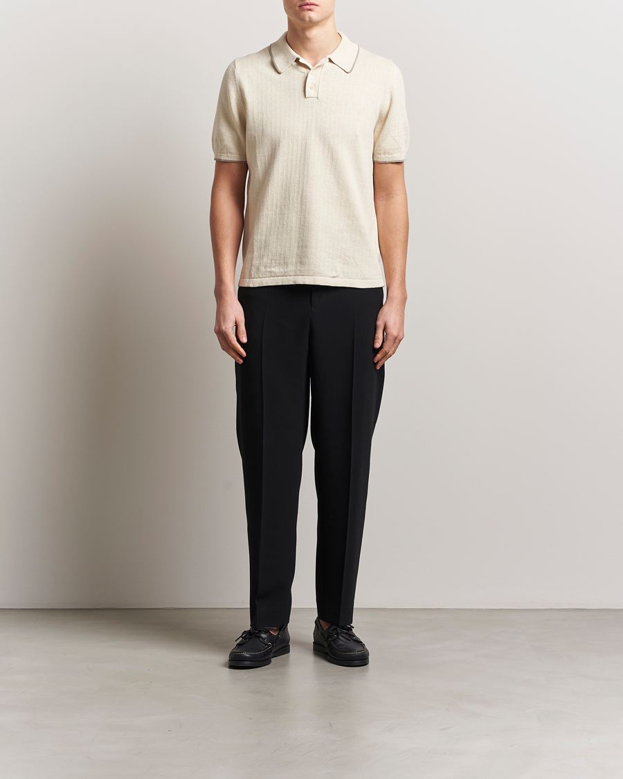 Herren | Poloshirts | Filippa K | Linen Cotton Knitted Polo Cream White