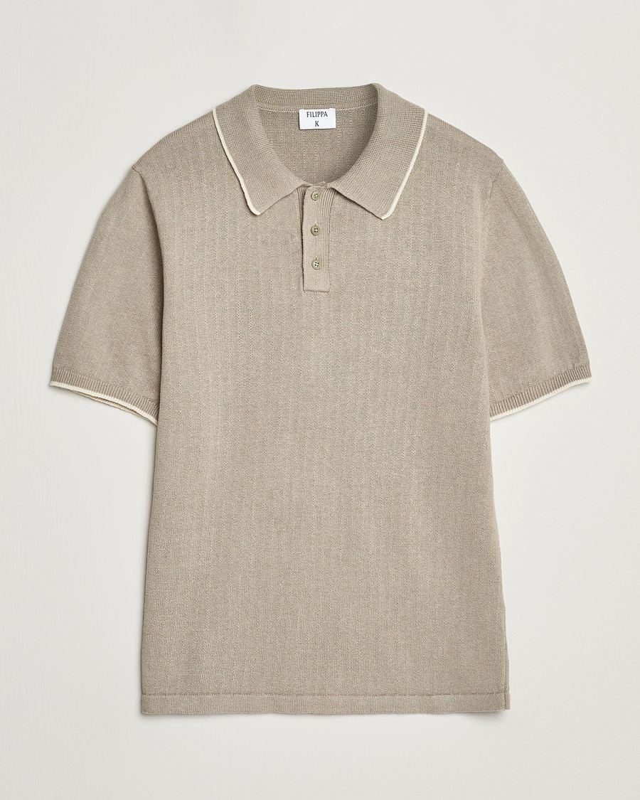 Herren | Poloshirts | Filippa K | Linen Cotton Knitted Polo Moss Grey
