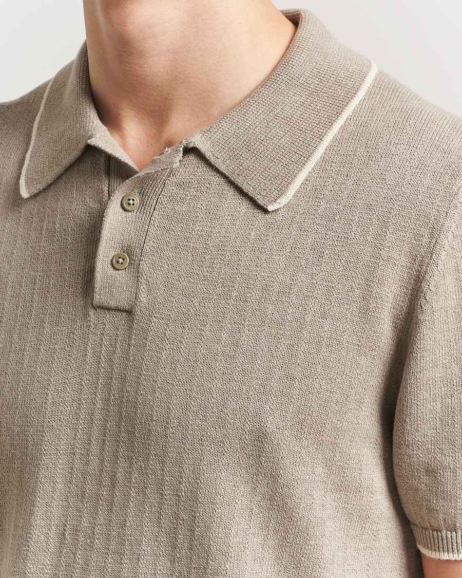 Herren | Poloshirts | Filippa K | Linen Cotton Knitted Polo Moss Grey