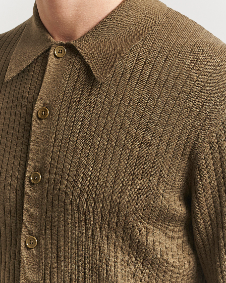 Herren | Pullover | Filippa K | Cotton Merino Ribbed Knitted Cardigan Olive Green