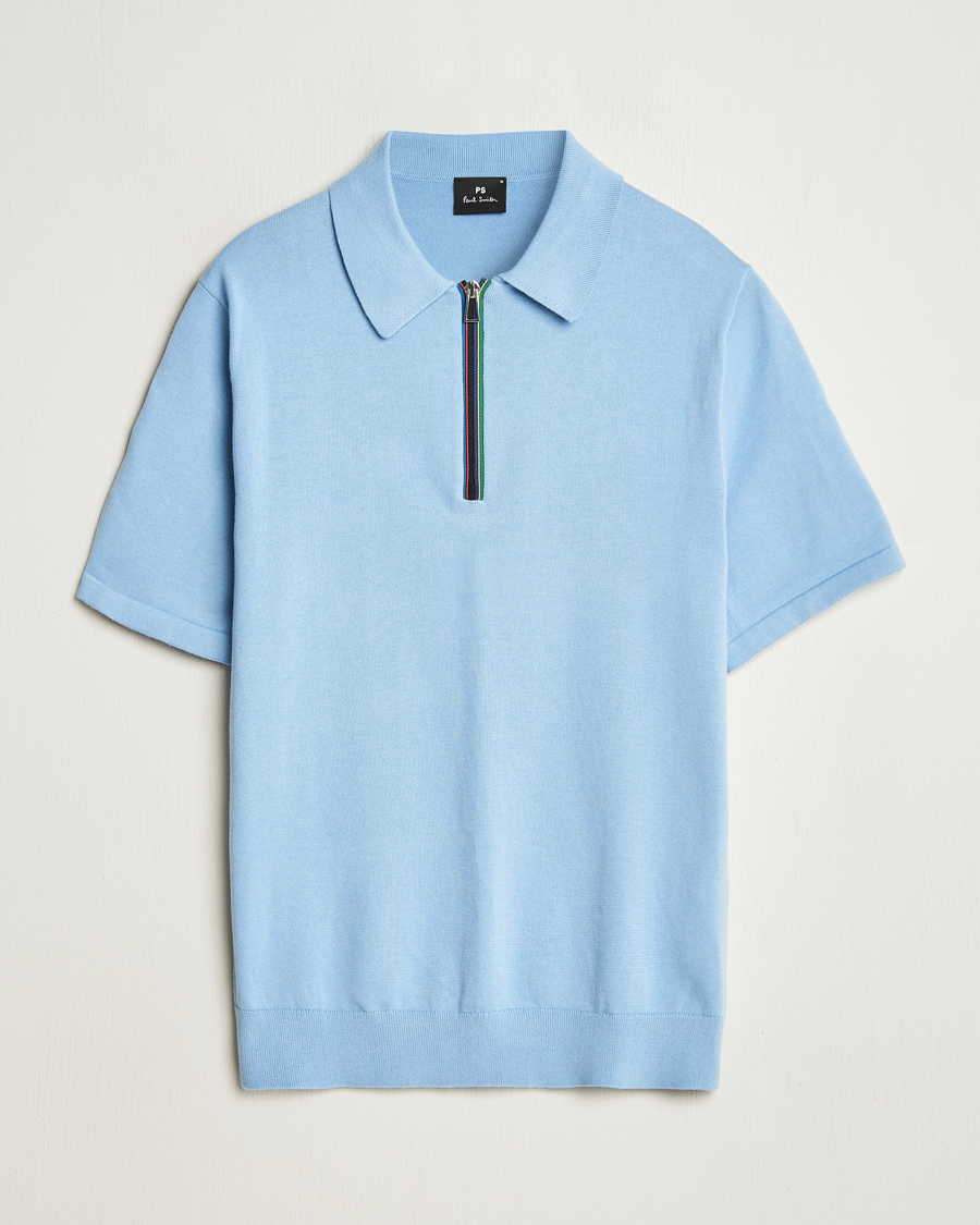 Herren | Poloshirts | PS Paul Smith | Cotton Knitted Half Zip Polo Light Blue