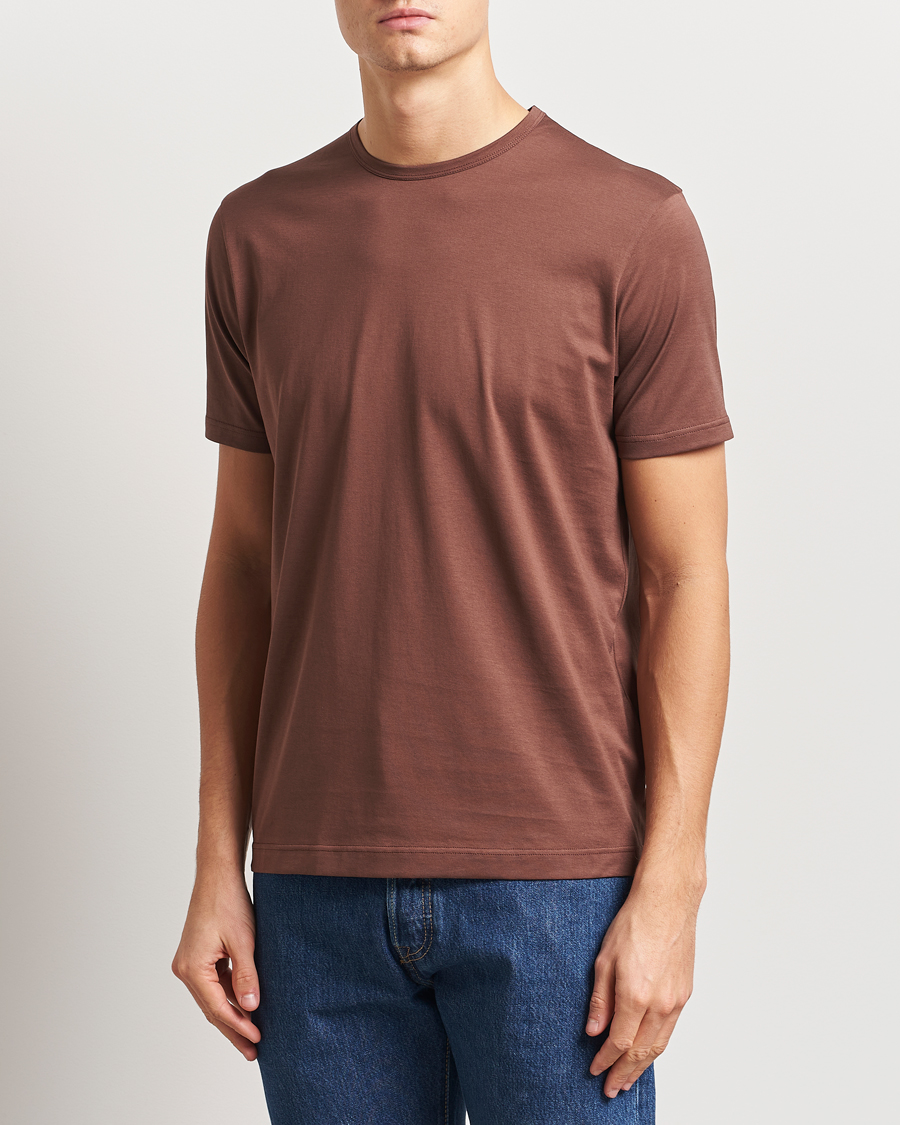 Herren | T-Shirts | Sunspel | Crew Neck Q82 Cotton T-Shirt Cocoa Brown