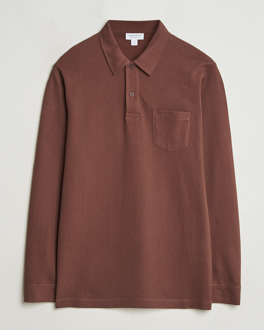 Herren | Pullover | Sunspel | Long Sleeve Riviera Polo Shirt Cocoa Brown