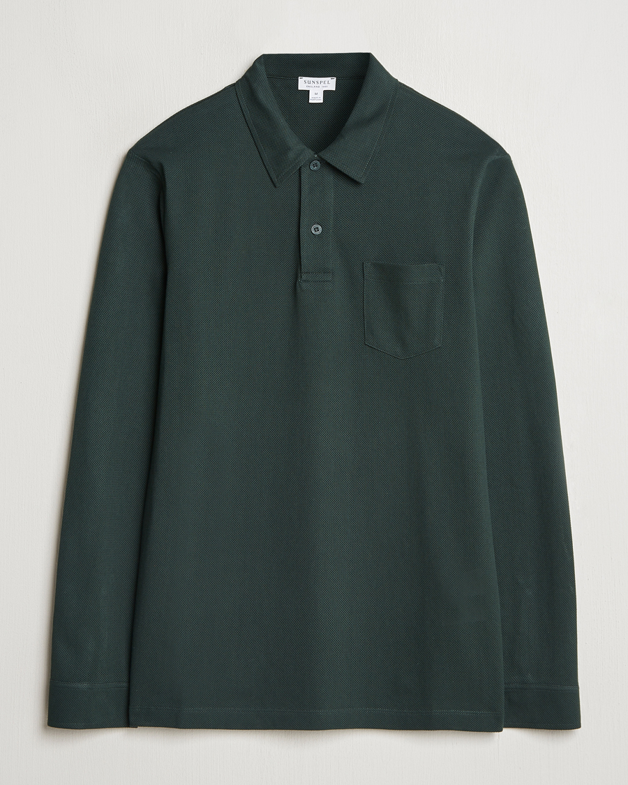 Herren | Pullover | Sunspel | Long Sleeve Riviera Polo Shirt Holly Green