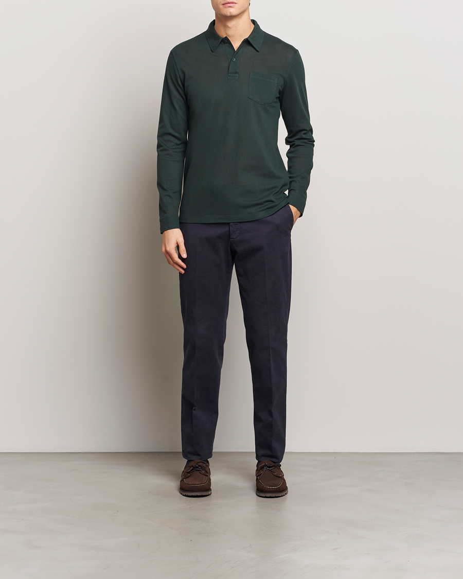 Herren | Pullover | Sunspel | Long Sleeve Riviera Polo Shirt Holly Green
