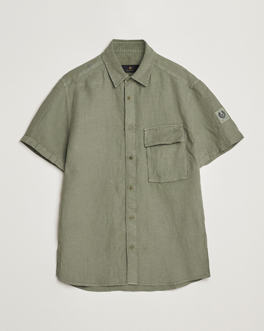 Herren | Hemden | Belstaff | Scale Short Sleeve Linen Shirt Surplus Green