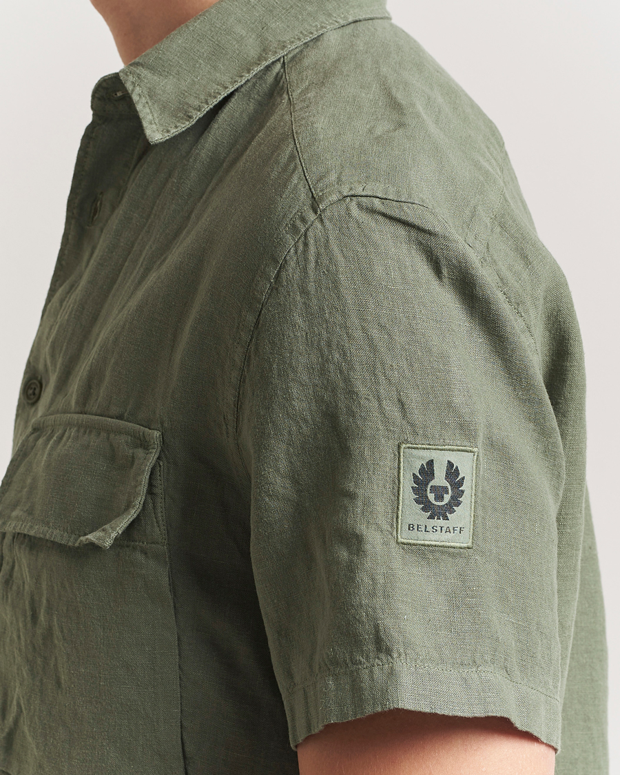 Herren | Hemden | Belstaff | Scale Short Sleeve Linen Shirt Surplus Green