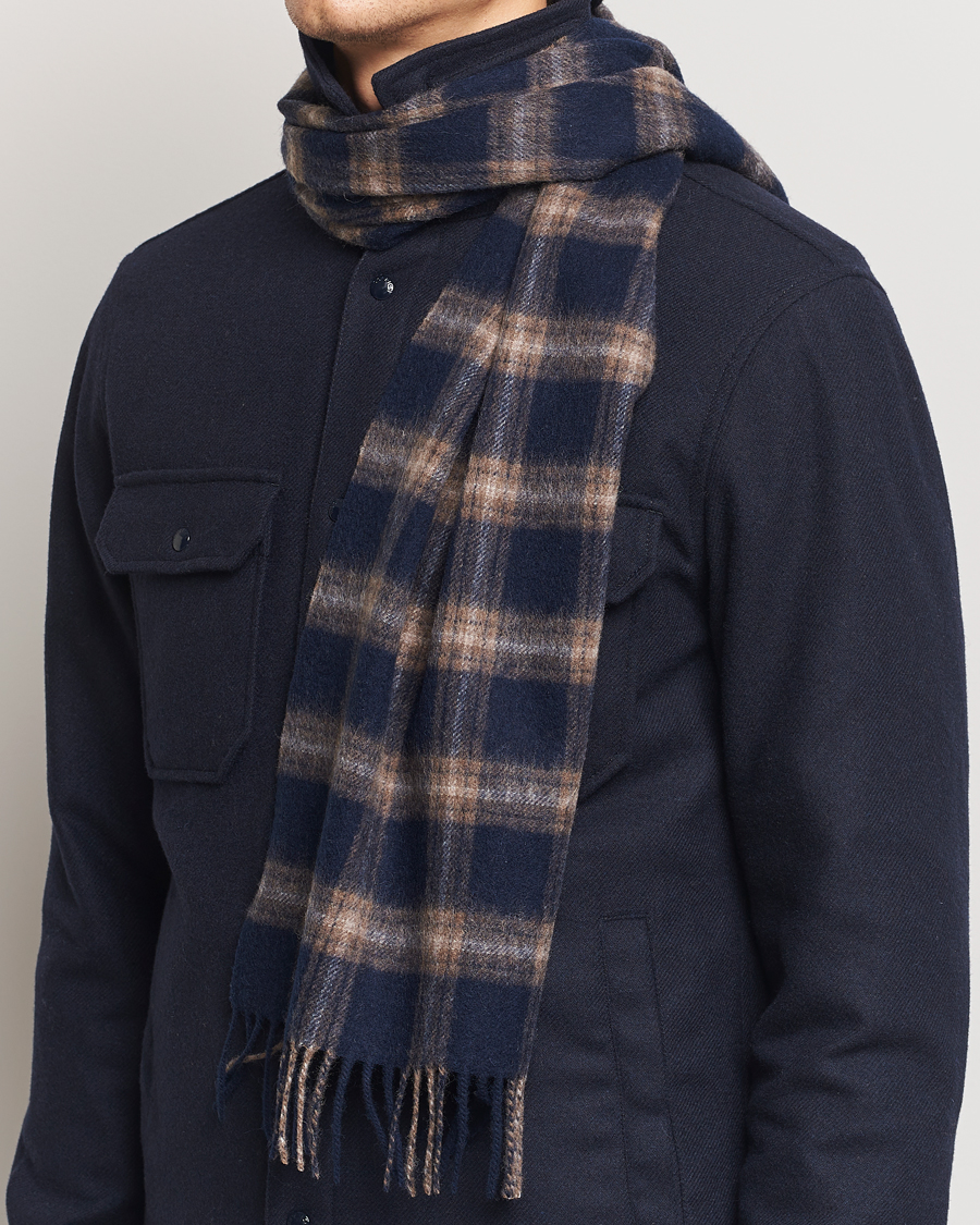 Herren | Amanda Christensen Wool Checked Scarf Navy Melange | Amanda Christensen | Wool Checked Scarf Navy Melange