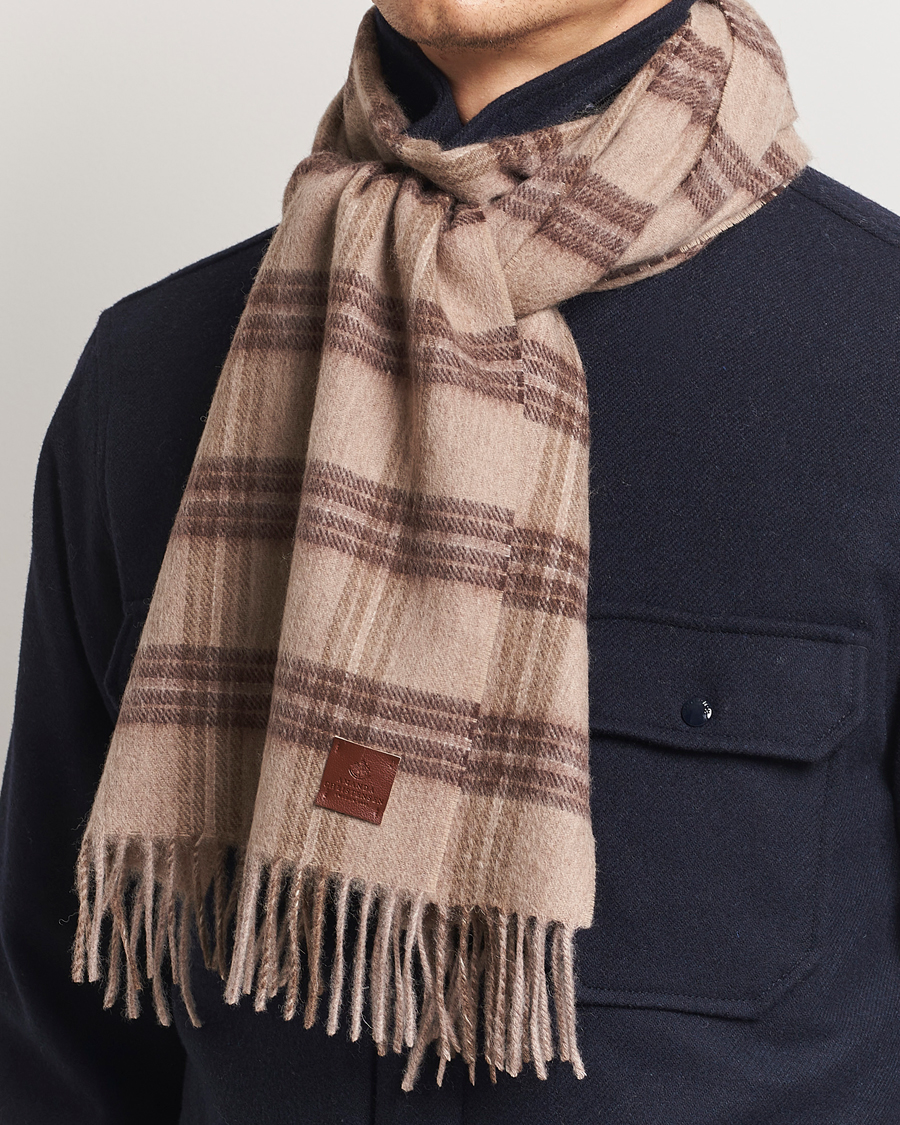 Herren | Amanda Christensen Wool Checked Scarf Beige Melange | Amanda Christensen | Wool Checked Scarf Beige Melange