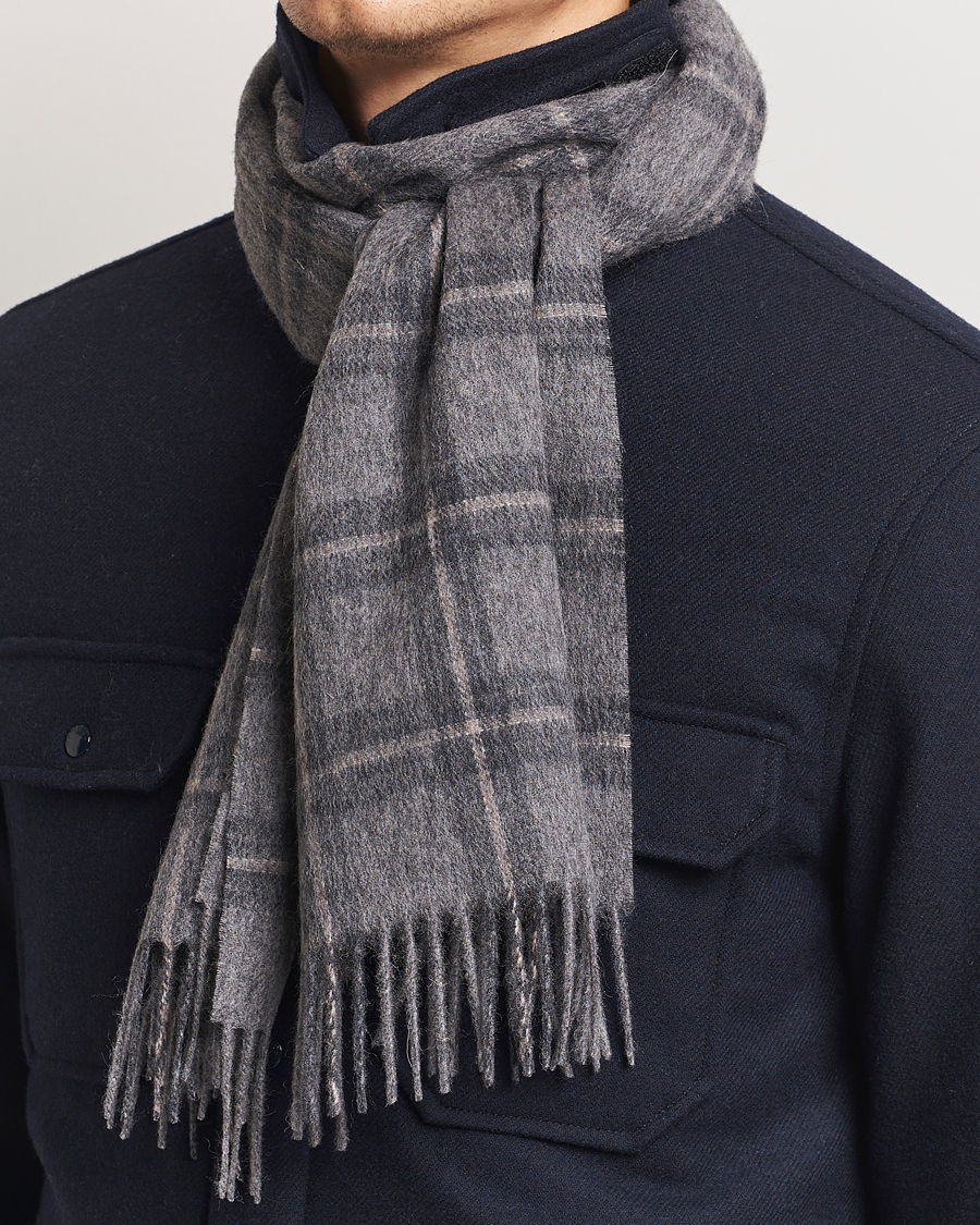 Herren | Amanda Christensen Wool Checked Scarf Grey Melange | Amanda Christensen | Wool Checked Scarf Grey Melange