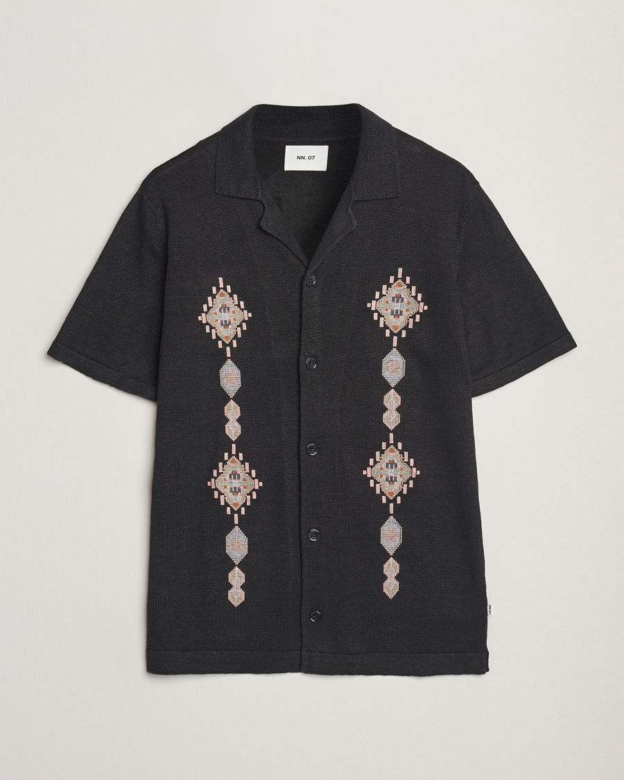 Herren | Hemden | NN07 | Henry Printed Knitted Short Sleeve Shirt Black