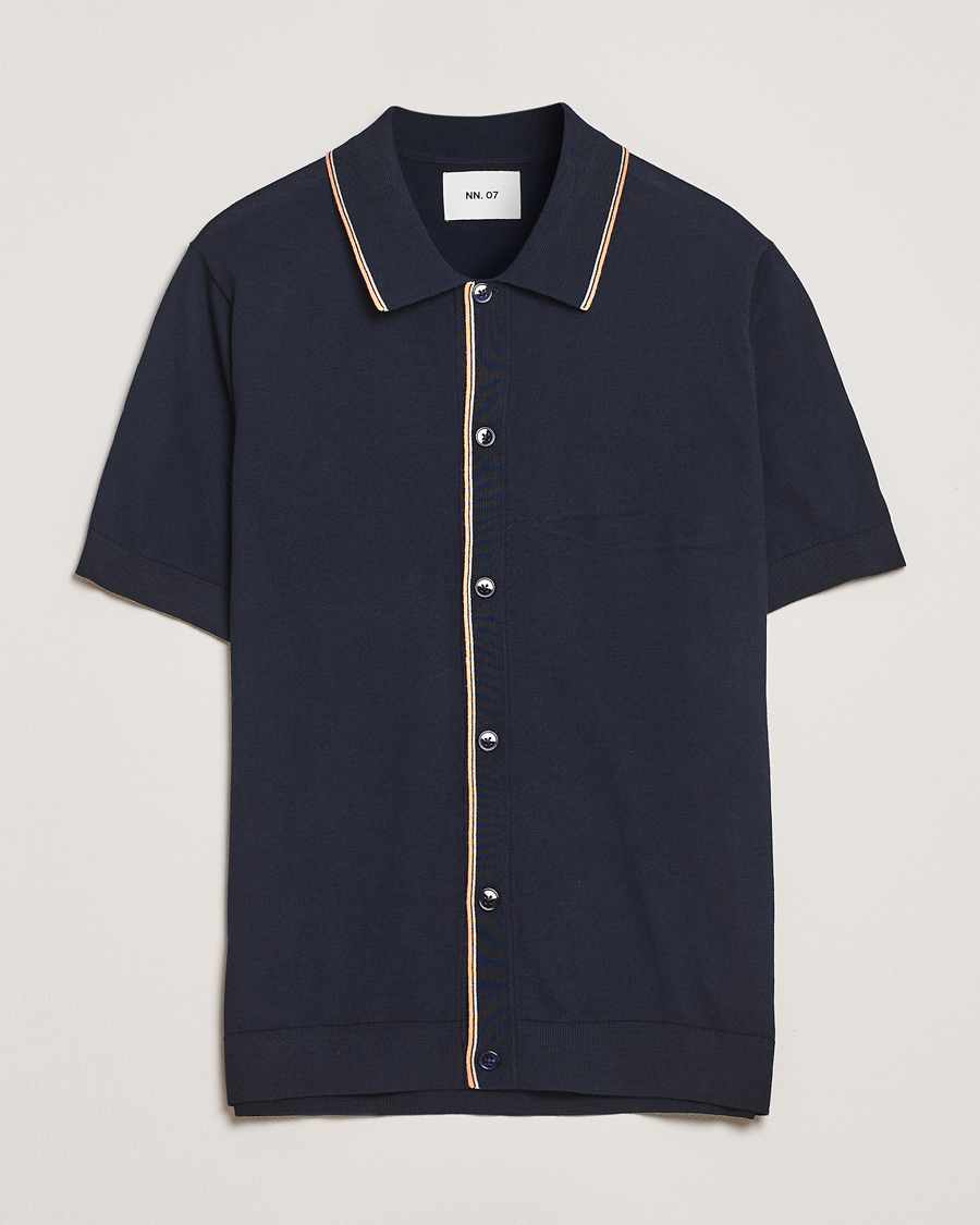 Herren | Hemden | NN07 | Nolan Paspoal Knitted Short Sleeve Shirt Navy Blue