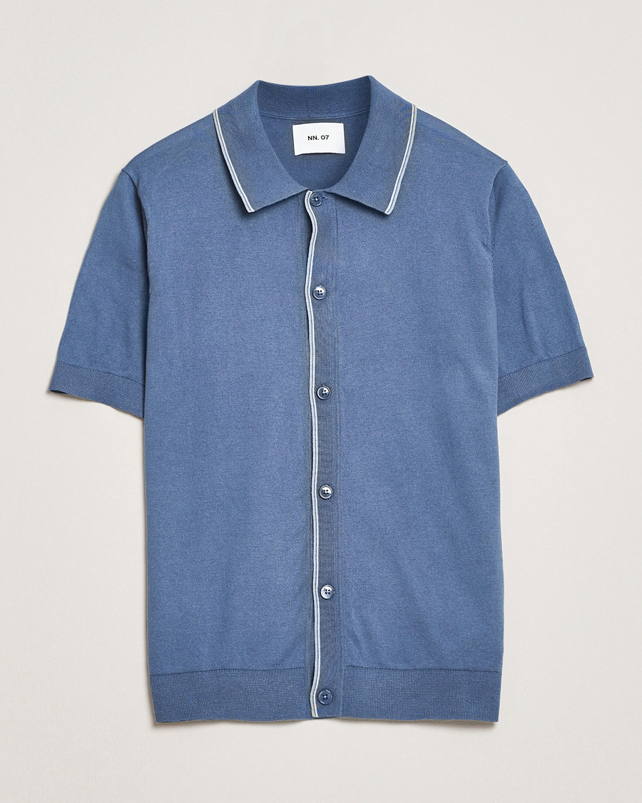 Herren | Hemden | NN07 | Nolan Paspoal Knitted Short Sleeve Shirt Bering Blue
