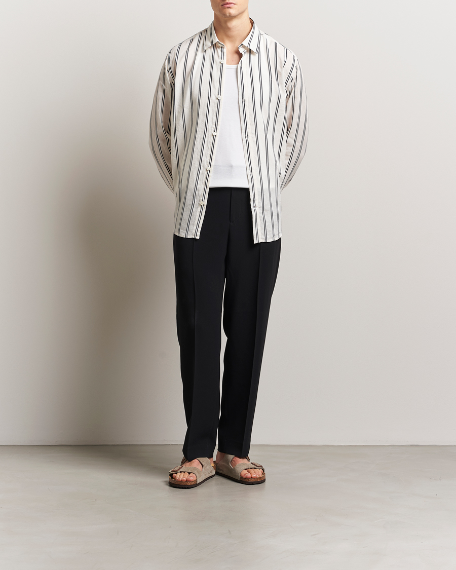 Herren | Hemden | NN07 | Freddy Striped Cotton/Linen Shirt White/Black