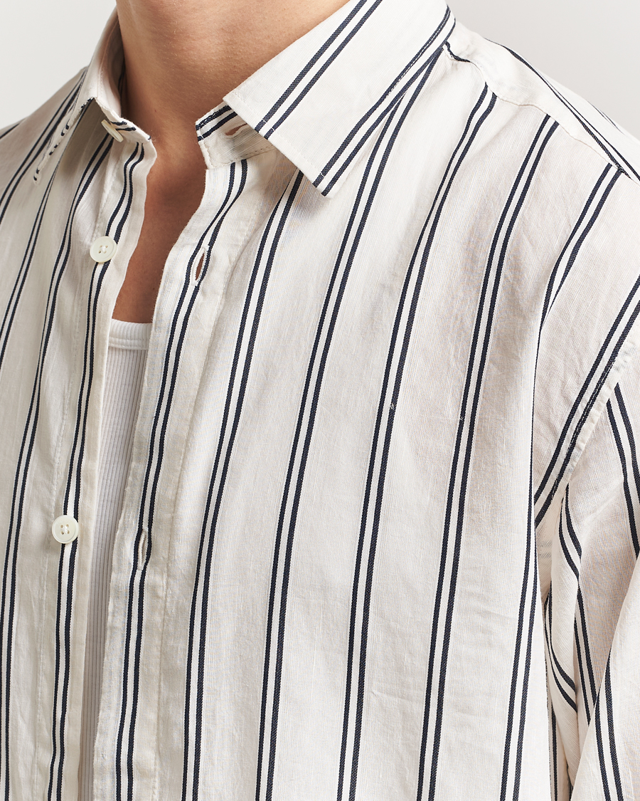 Herren | Hemden | NN07 | Freddy Striped Cotton/Linen Shirt White/Black