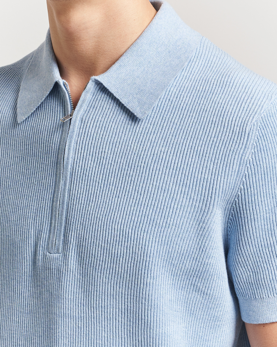 Herren | Poloshirts | NN07 | Hansie Half Zip Knitted Polo Cerulan Blue