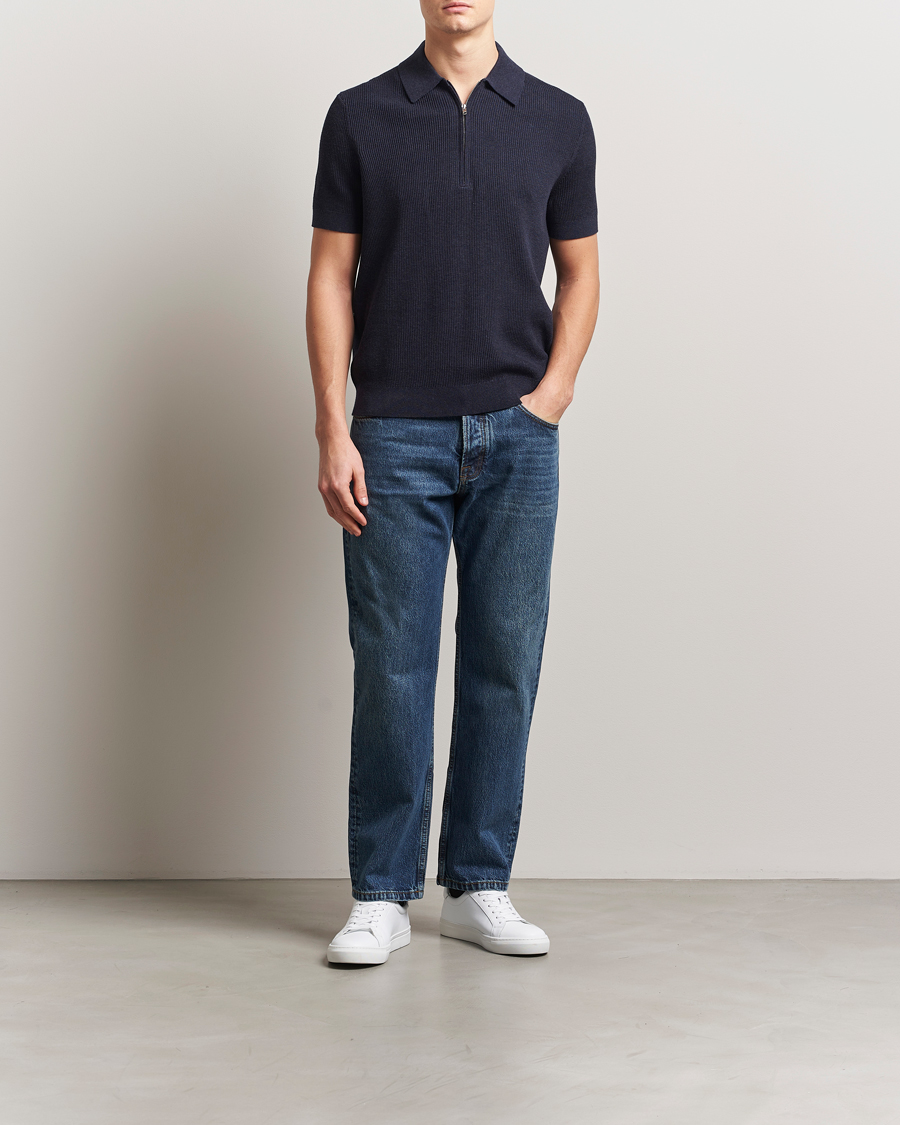 Herren | Poloshirts | NN07 | Hansie Half Zip Knitted Polo Navy Melange