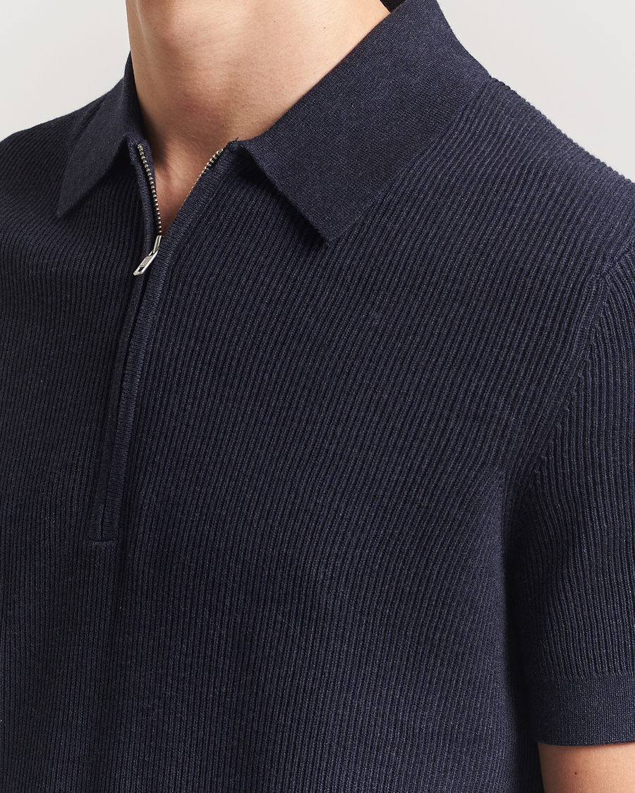 Herren | Poloshirts | NN07 | Hansie Half Zip Knitted Polo Navy Melange