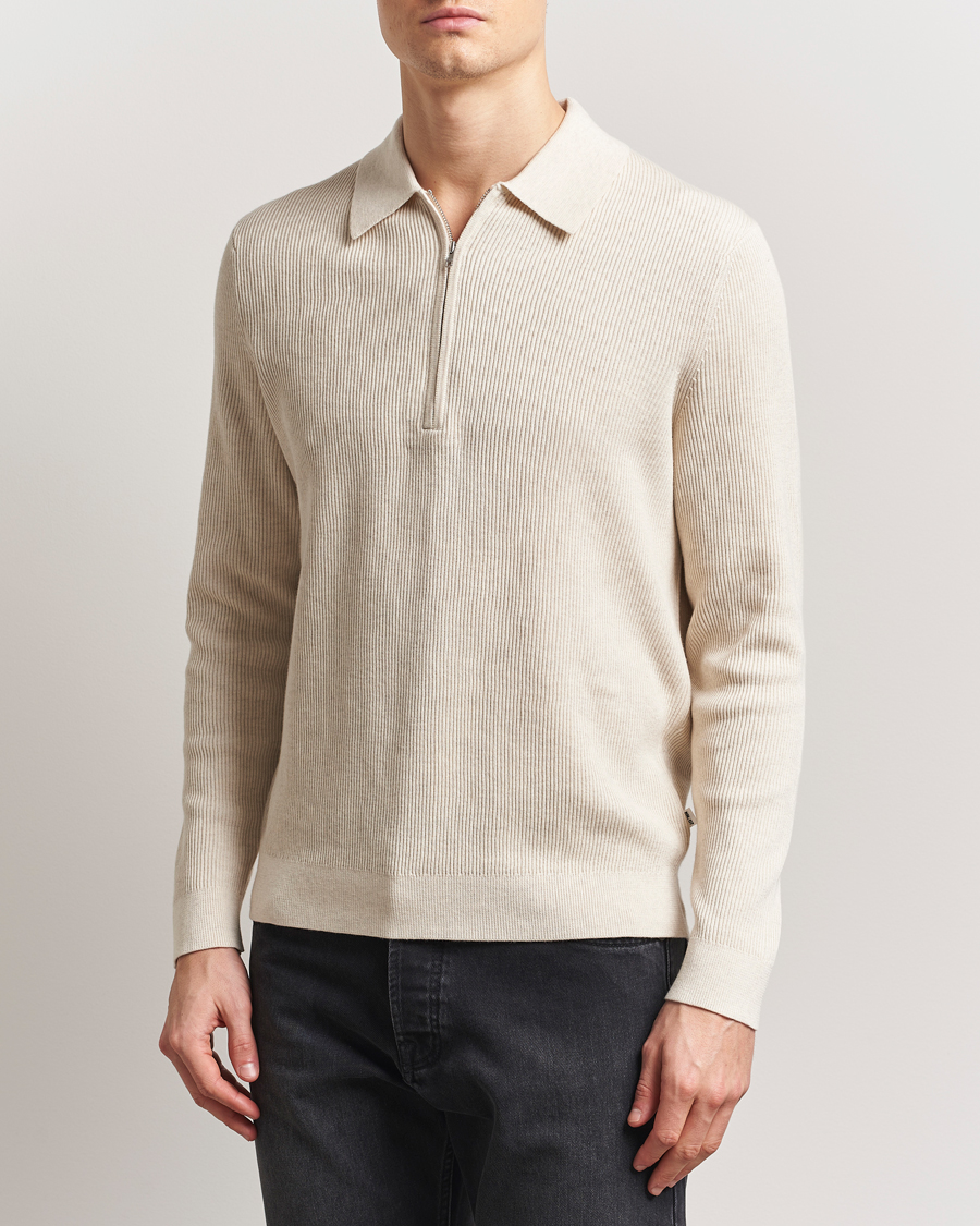 Herren | Pullover | NN07 | Hansie Ribbed Knitted Half Zip Ivory