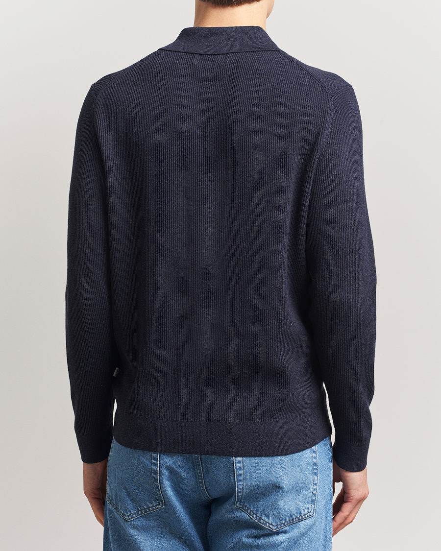 Herren | Pullover | NN07 | Hansie Ribbed Knitted Half Zip Navy Melange