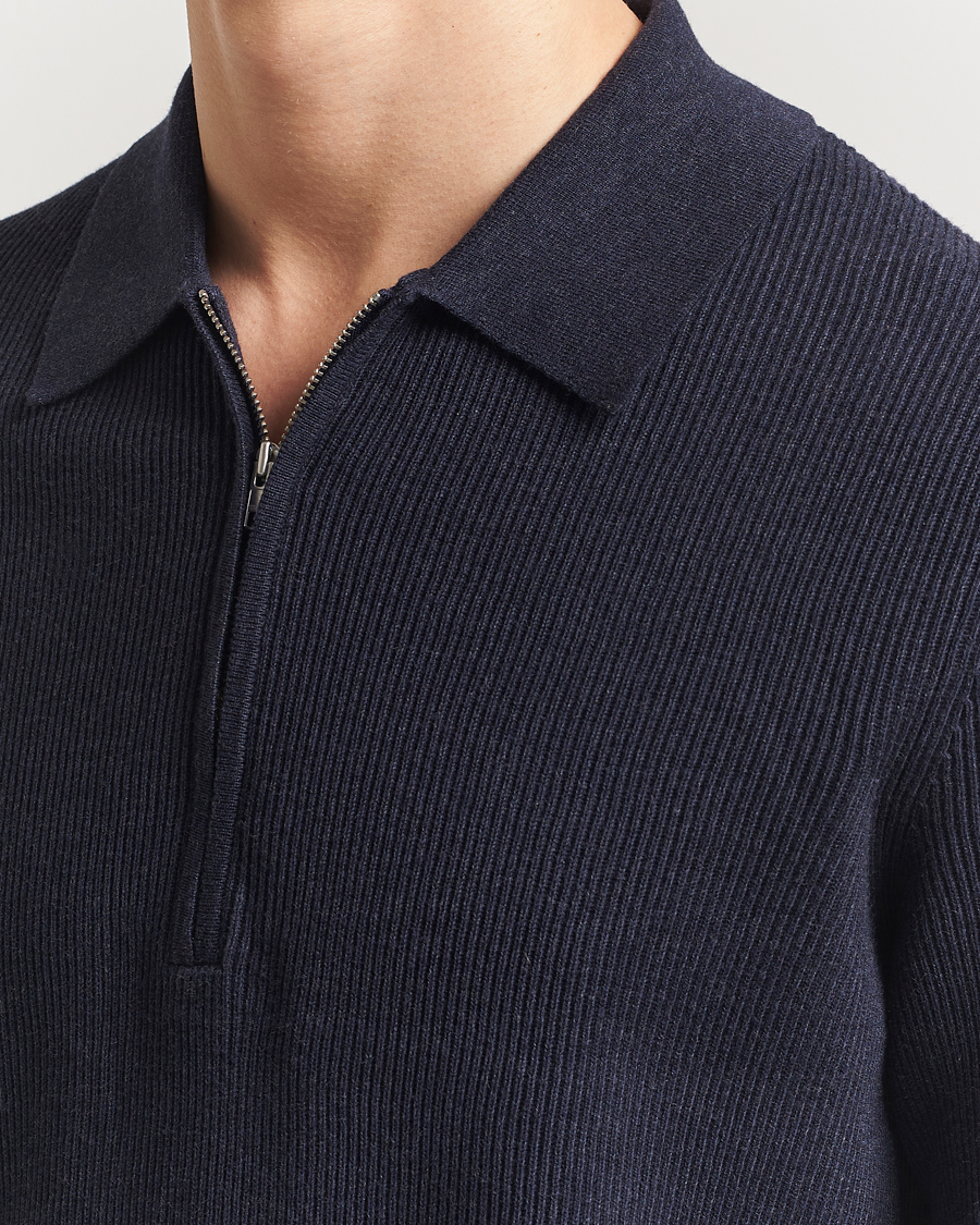 Herren | Pullover | NN07 | Hansie Ribbed Knitted Half Zip Navy Melange
