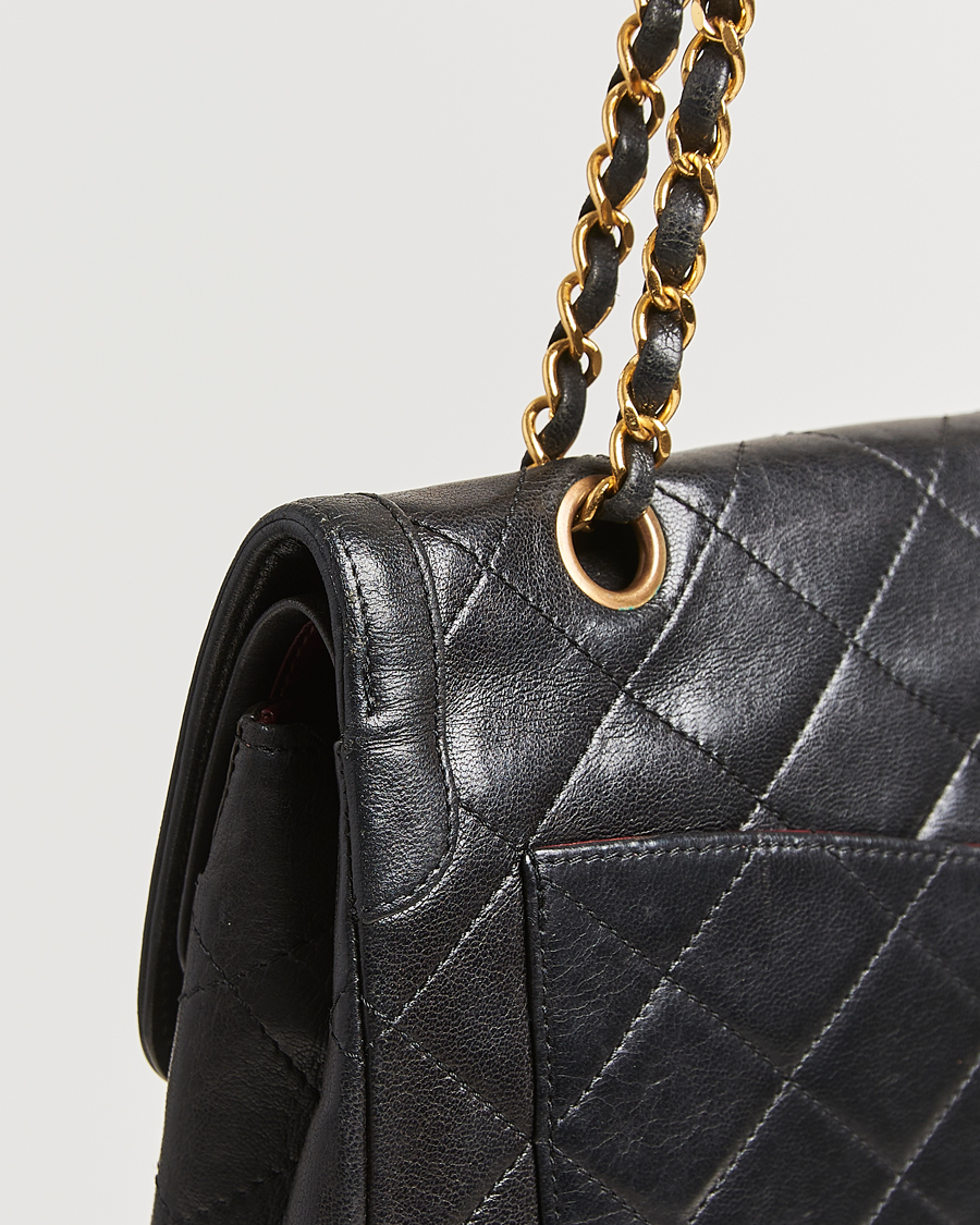 Herren | Chanel Pre-Owned Matelassé Medium Double Flap Bag Black | Chanel Pre-Owned | Matelassé Medium Double Flap Bag Black